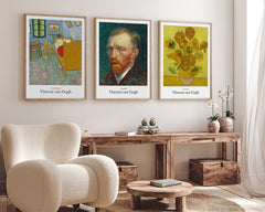 After Hover: Set aus 3 Postern: Klassiker von Vincent van Gogh - Sonnenblumen, Selbstportrait & das Schlafzimmer