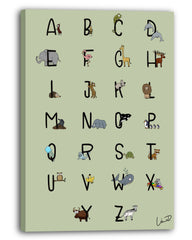 ABC Poster mit Tieren in Grün - Deutsches Alphabet