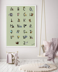 ABC Poster mit Tieren in Grün - Deutsches Alphabet