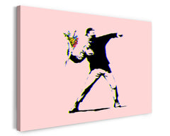 Banksy Mann wirft Blumen Activism - Modern Street-Art - Moderner Kunstdruck Klein bis Groß XXL - Geschenk Wohnzimmer, Schlafzimmer